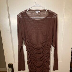 Sheer See Through Brown Tight Long Sleeve Dress - And Now This - L